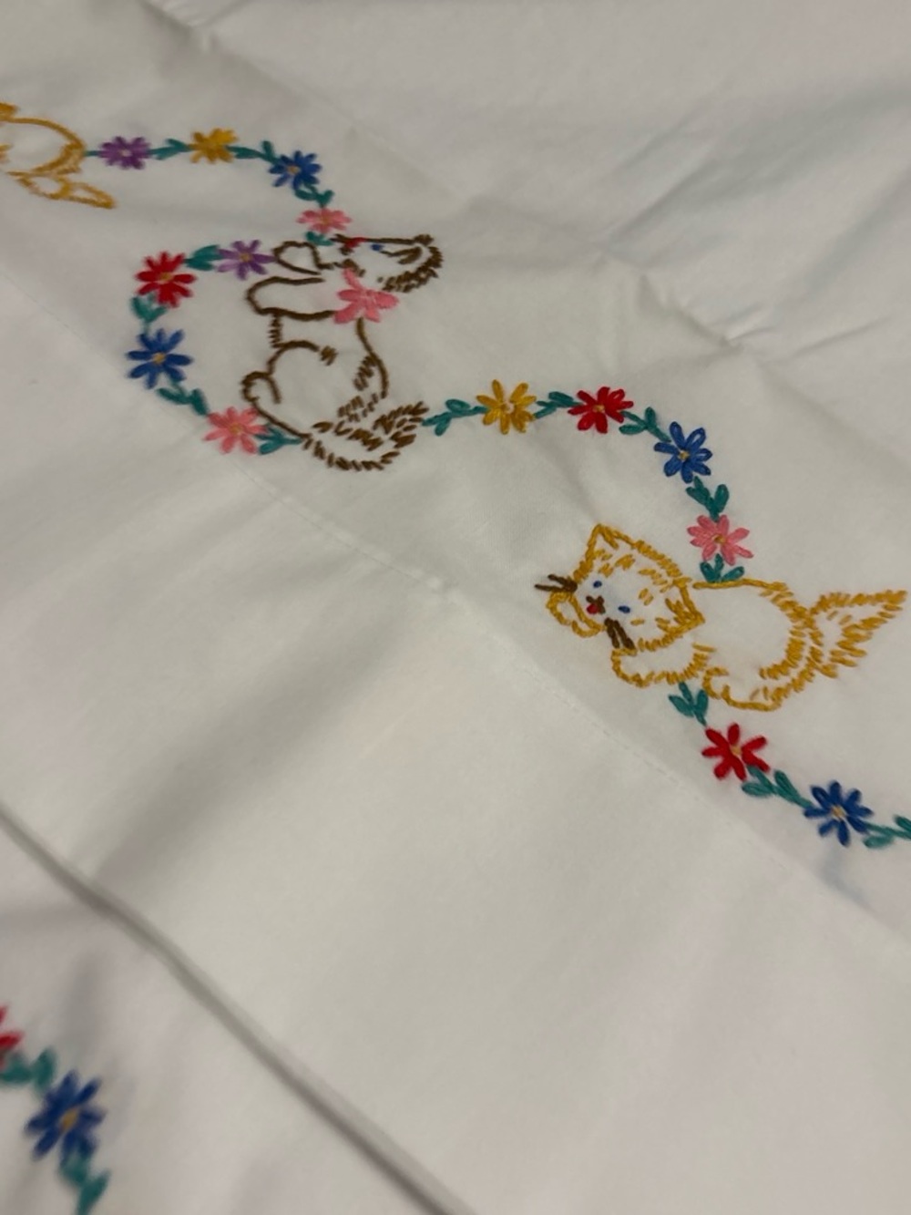 Vintage Pair Hand Embroidered White Pillowcases Orange Flower
Vine 3 Kittens - Picture 6 of 14